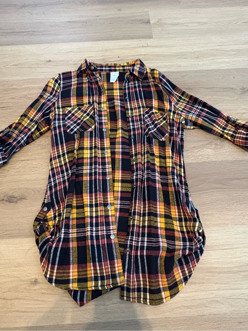Plaid Button-Front Shirt in Yellow & Black - Casual Top XS